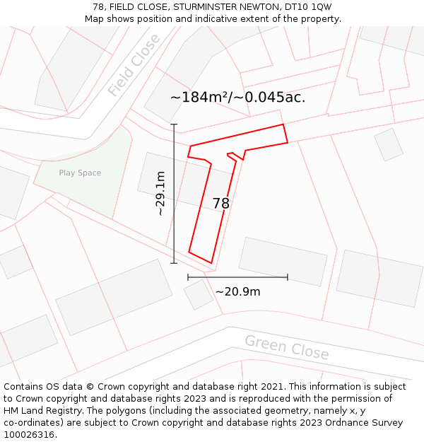 78, FIELD CLOSE, STURMINSTER NEWTON, DT10 1QW: Plot and title map