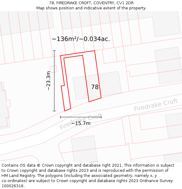 78, FIREDRAKE CROFT, COVENTRY, CV1 2DR: Plot and title map