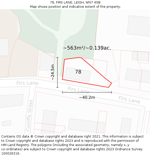 78, FIRS LANE, LEIGH, WN7 4SB: Plot and title map