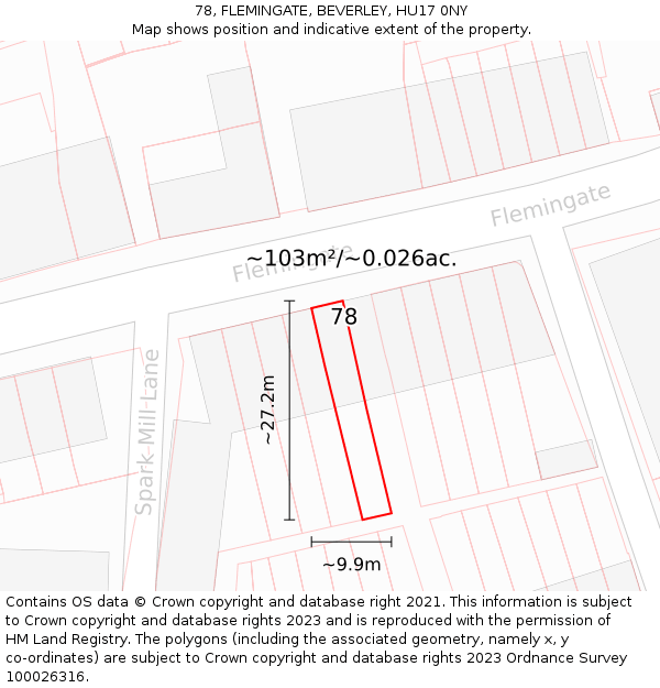78, FLEMINGATE, BEVERLEY, HU17 0NY: Plot and title map