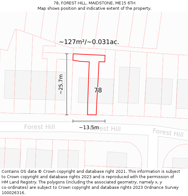 78, FOREST HILL, MAIDSTONE, ME15 6TH: Plot and title map