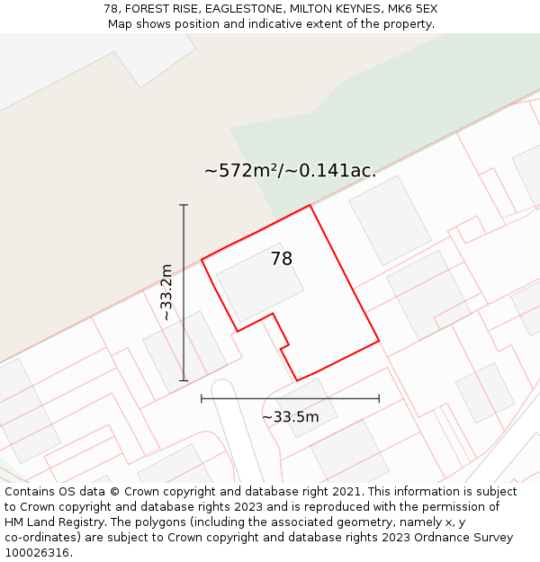 78, FOREST RISE, EAGLESTONE, MILTON KEYNES, MK6 5EX: Plot and title map