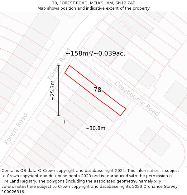 78, FOREST ROAD, MELKSHAM, SN12 7AB: Plot and title map