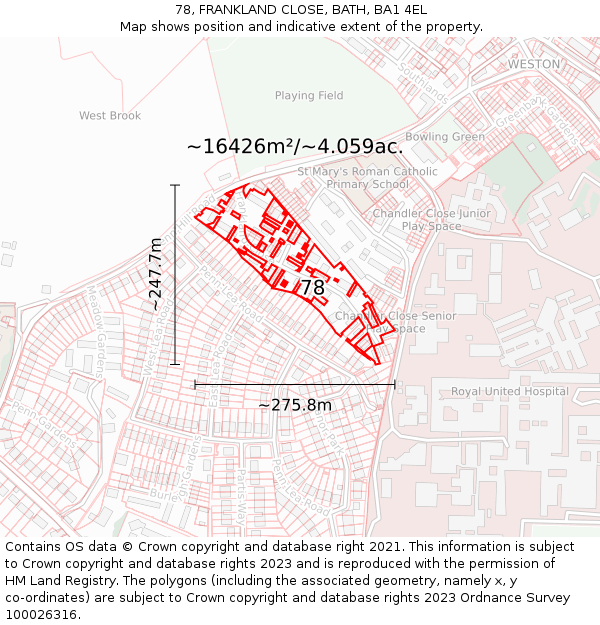 78, FRANKLAND CLOSE, BATH, BA1 4EL: Plot and title map