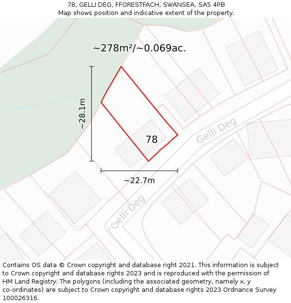 78, GELLI DEG, FFORESTFACH, SWANSEA, SA5 4PB: Plot and title map
