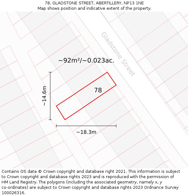78, GLADSTONE STREET, ABERTILLERY, NP13 1NE: Plot and title map