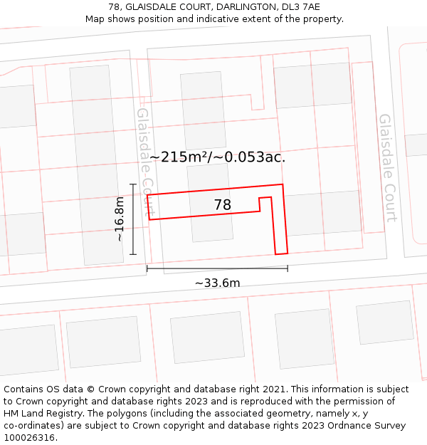 78, GLAISDALE COURT, DARLINGTON, DL3 7AE: Plot and title map