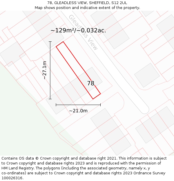 78, GLEADLESS VIEW, SHEFFIELD, S12 2UL: Plot and title map