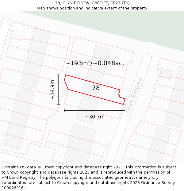 78, GLYN EIDDEW, CARDIFF, CF23 7BQ: Plot and title map