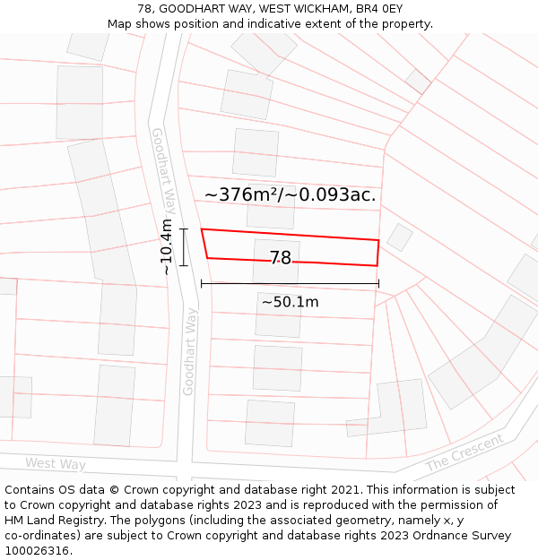 78, GOODHART WAY, WEST WICKHAM, BR4 0EY: Plot and title map