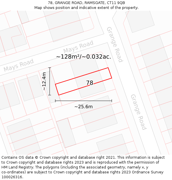 78, GRANGE ROAD, RAMSGATE, CT11 9QB: Plot and title map