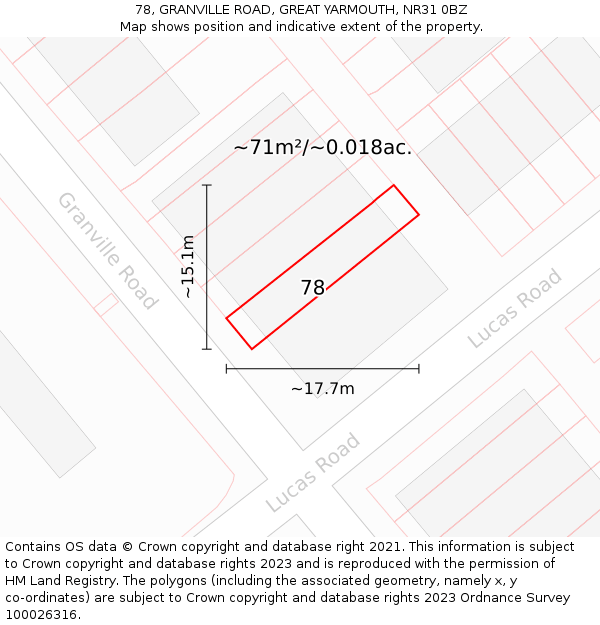 78, GRANVILLE ROAD, GREAT YARMOUTH, NR31 0BZ: Plot and title map