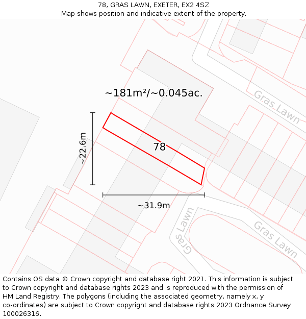 78, GRAS LAWN, EXETER, EX2 4SZ: Plot and title map
