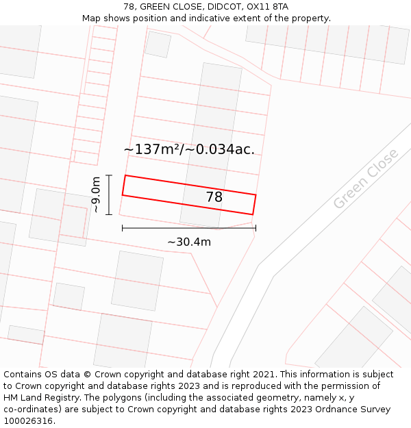 78, GREEN CLOSE, DIDCOT, OX11 8TA: Plot and title map