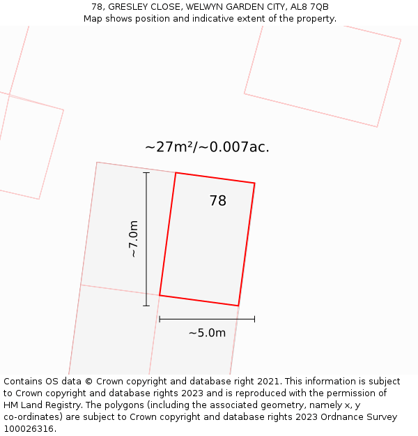 78, GRESLEY CLOSE, WELWYN GARDEN CITY, AL8 7QB: Plot and title map