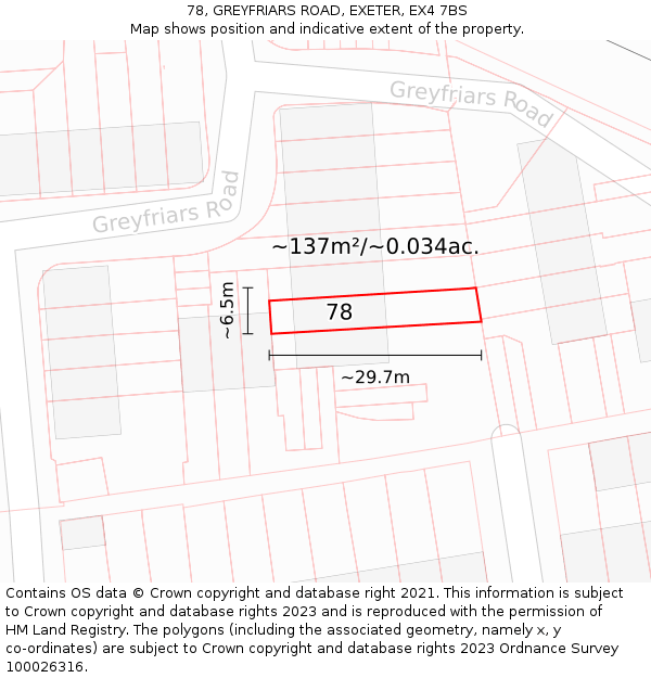 78, GREYFRIARS ROAD, EXETER, EX4 7BS: Plot and title map