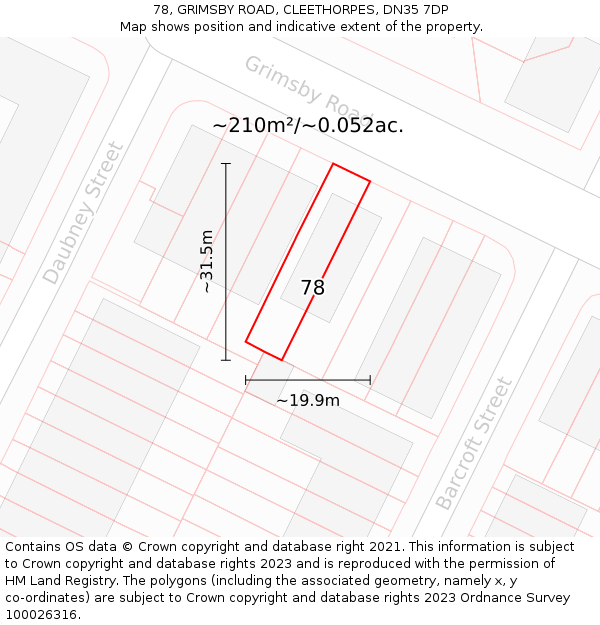 78, GRIMSBY ROAD, CLEETHORPES, DN35 7DP: Plot and title map