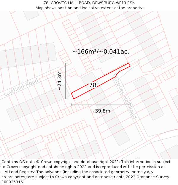 78, GROVES HALL ROAD, DEWSBURY, WF13 3SN: Plot and title map