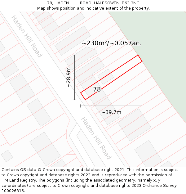 78, HADEN HILL ROAD, HALESOWEN, B63 3NG: Plot and title map