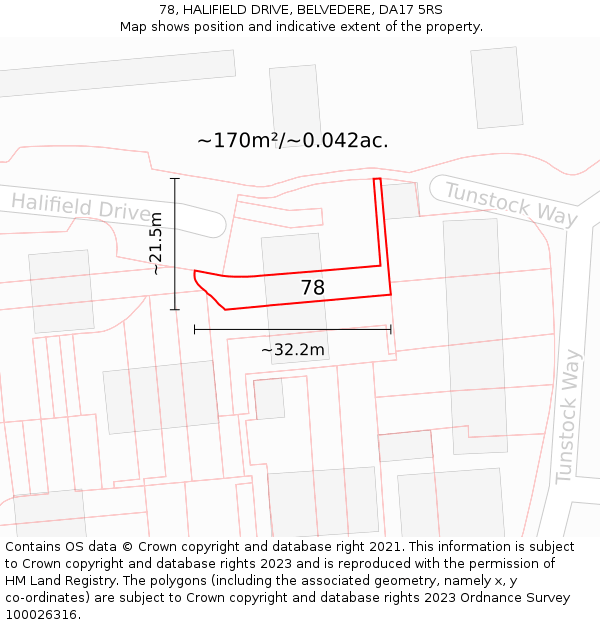 78, HALIFIELD DRIVE, BELVEDERE, DA17 5RS: Plot and title map