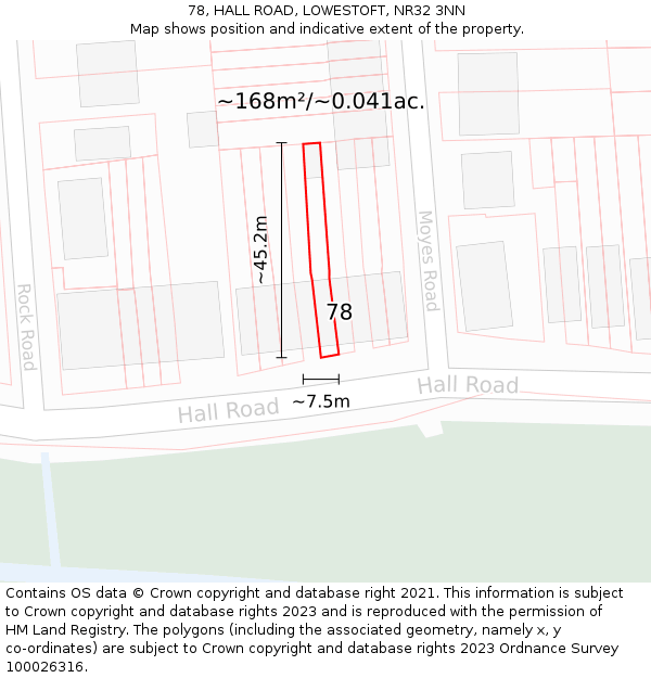 78, HALL ROAD, LOWESTOFT, NR32 3NN: Plot and title map