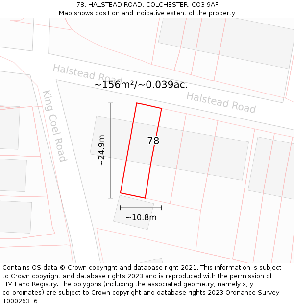 78, HALSTEAD ROAD, COLCHESTER, CO3 9AF: Plot and title map