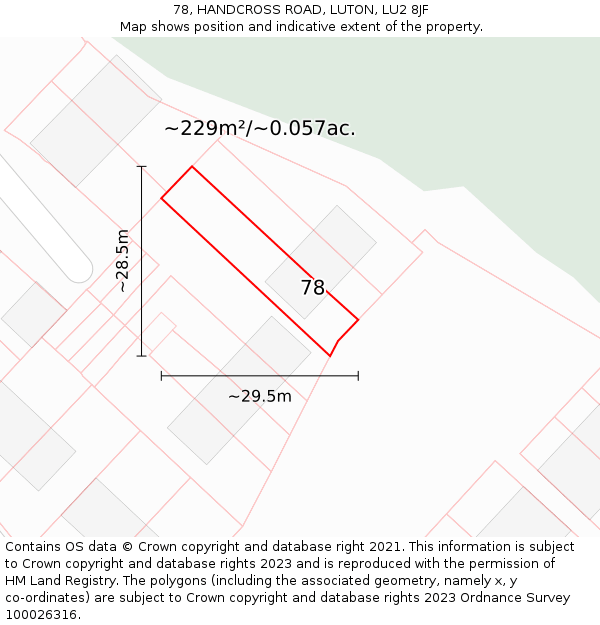 78, HANDCROSS ROAD, LUTON, LU2 8JF: Plot and title map