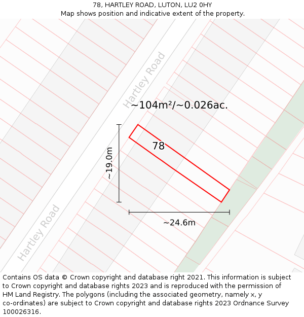 78, HARTLEY ROAD, LUTON, LU2 0HY: Plot and title map