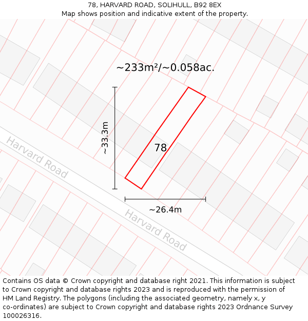 78, HARVARD ROAD, SOLIHULL, B92 8EX: Plot and title map
