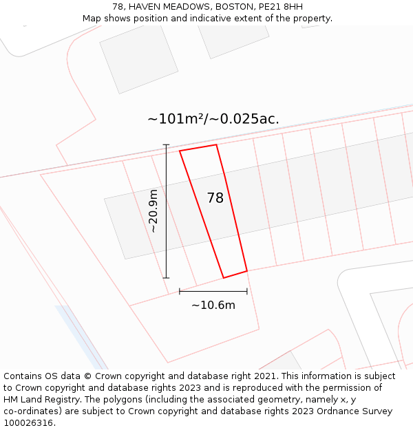 78, HAVEN MEADOWS, BOSTON, PE21 8HH: Plot and title map