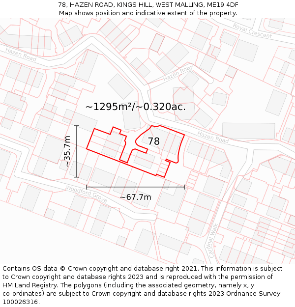 78, HAZEN ROAD, KINGS HILL, WEST MALLING, ME19 4DF: Plot and title map