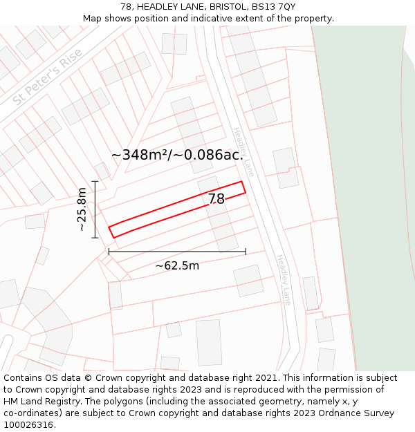 78, HEADLEY LANE, BRISTOL, BS13 7QY: Plot and title map