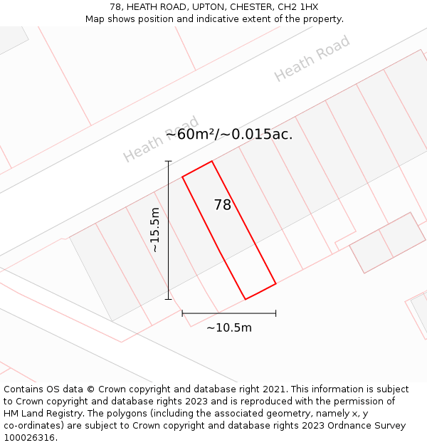 78, HEATH ROAD, UPTON, CHESTER, CH2 1HX: Plot and title map