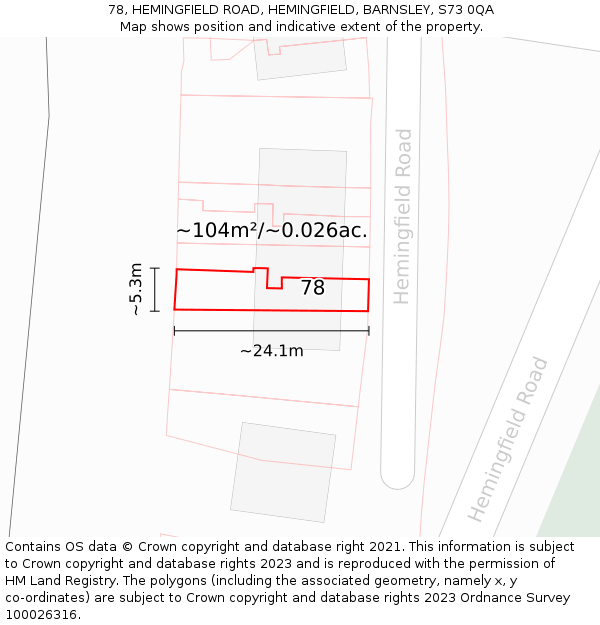 78, HEMINGFIELD ROAD, HEMINGFIELD, BARNSLEY, S73 0QA: Plot and title map