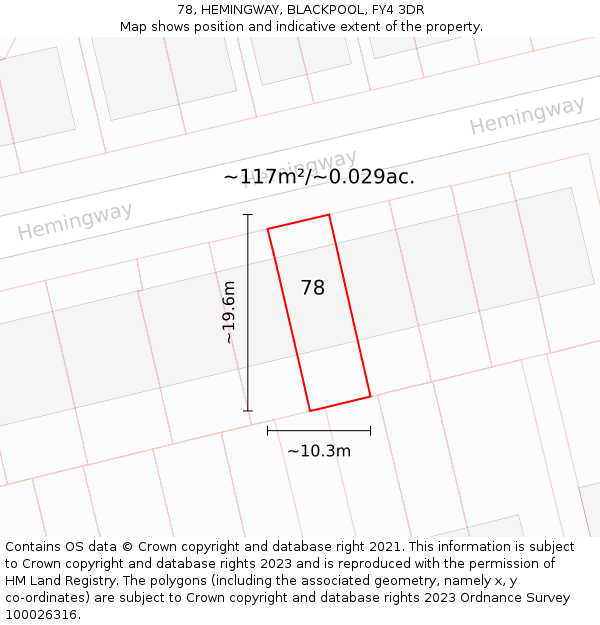 78, HEMINGWAY, BLACKPOOL, FY4 3DR: Plot and title map