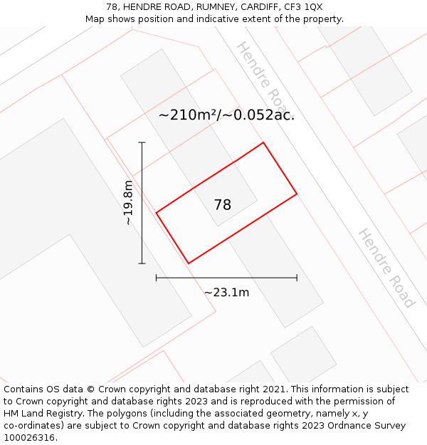 78, HENDRE ROAD, RUMNEY, CARDIFF, CF3 1QX: Plot and title map