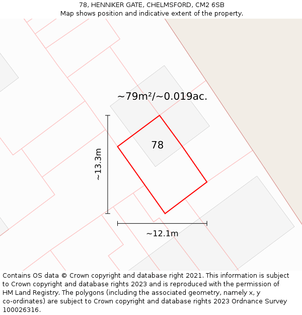 78, HENNIKER GATE, CHELMSFORD, CM2 6SB: Plot and title map