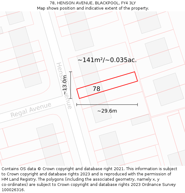 78, HENSON AVENUE, BLACKPOOL, FY4 3LY: Plot and title map