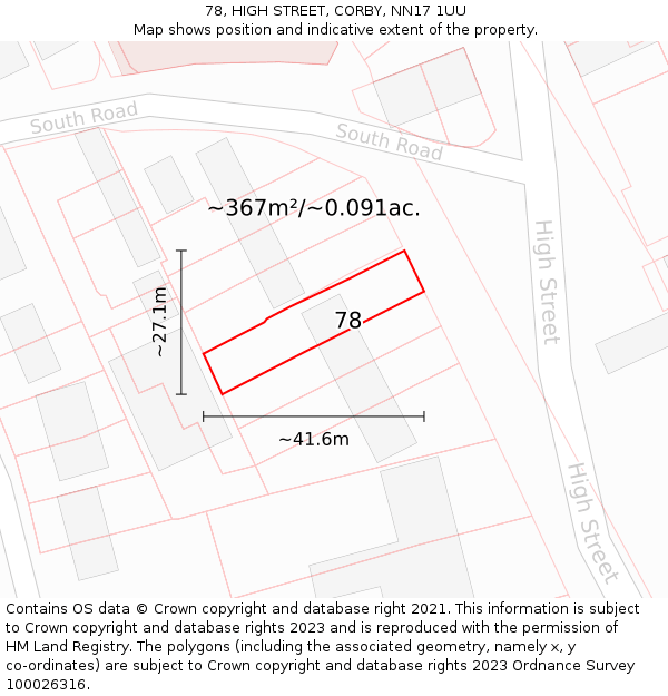78, HIGH STREET, CORBY, NN17 1UU: Plot and title map