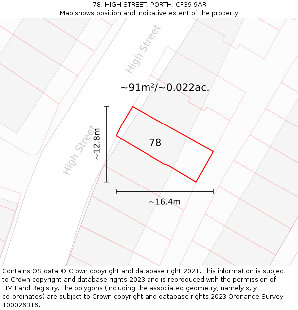 78, HIGH STREET, PORTH, CF39 9AR: Plot and title map