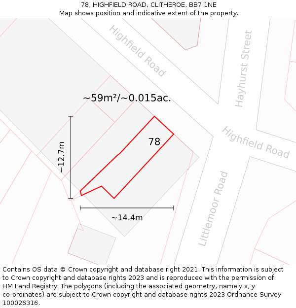 78, HIGHFIELD ROAD, CLITHEROE, BB7 1NE: Plot and title map