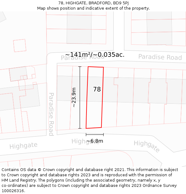 78, HIGHGATE, BRADFORD, BD9 5PJ: Plot and title map