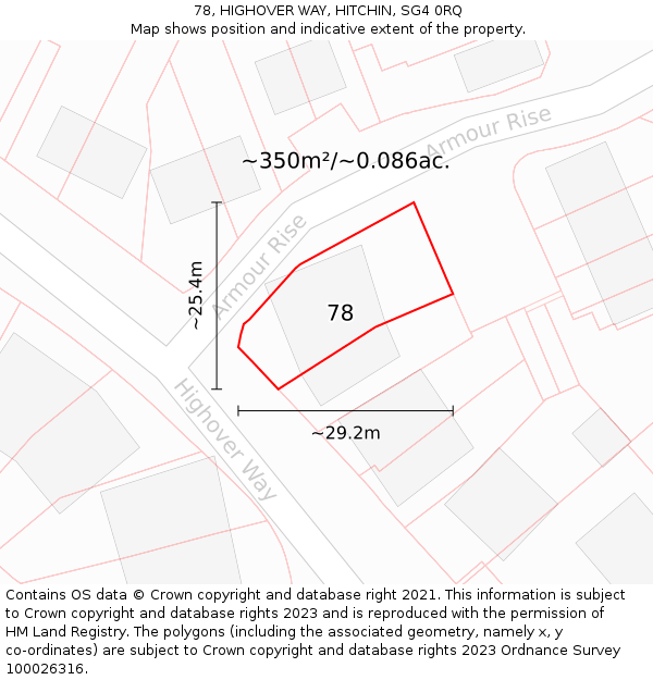 78, HIGHOVER WAY, HITCHIN, SG4 0RQ: Plot and title map