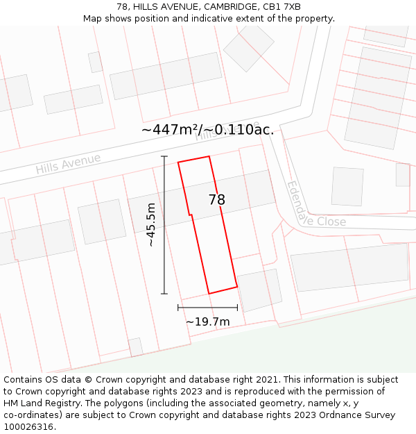 78, HILLS AVENUE, CAMBRIDGE, CB1 7XB: Plot and title map