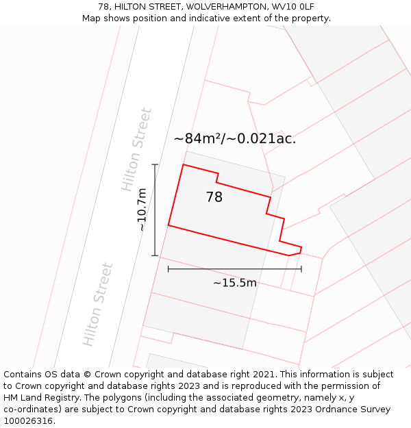 78, HILTON STREET, WOLVERHAMPTON, WV10 0LF: Plot and title map