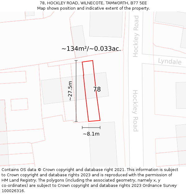 78, HOCKLEY ROAD, WILNECOTE, TAMWORTH, B77 5EE: Plot and title map