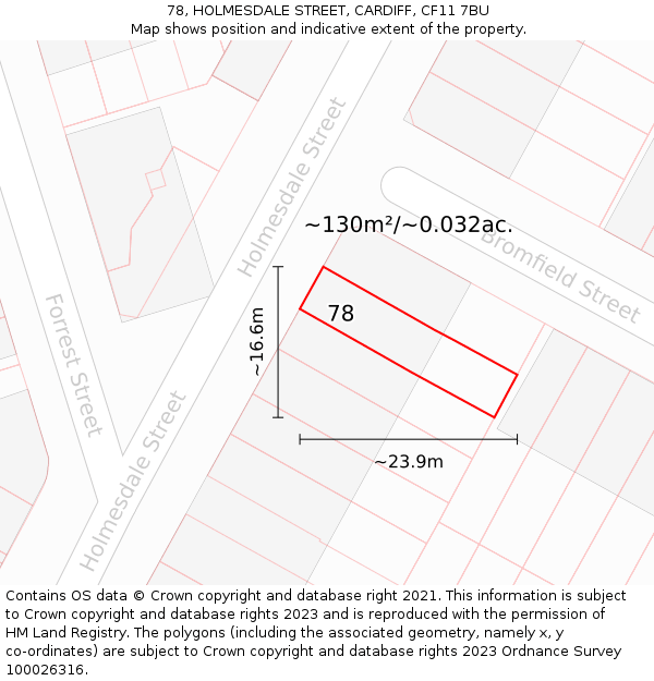 78, HOLMESDALE STREET, CARDIFF, CF11 7BU: Plot and title map