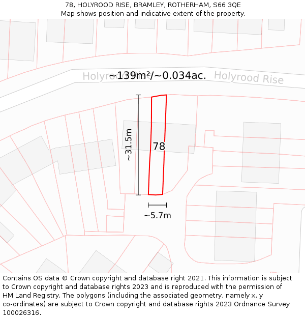 78, HOLYROOD RISE, BRAMLEY, ROTHERHAM, S66 3QE: Plot and title map