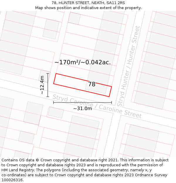 78, HUNTER STREET, NEATH, SA11 2RS: Plot and title map