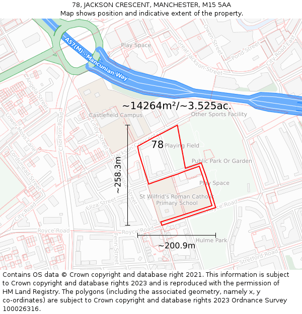 78, JACKSON CRESCENT, MANCHESTER, M15 5AA: Plot and title map